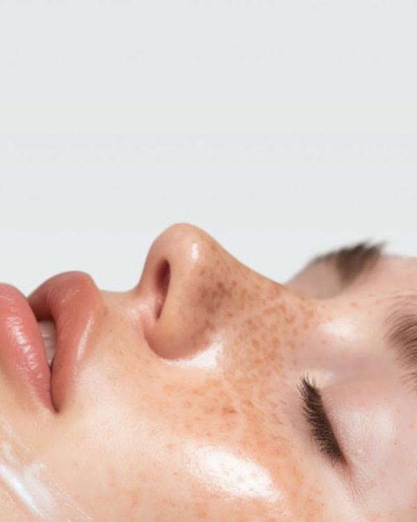 Close-up of glowing, freshly treated skin